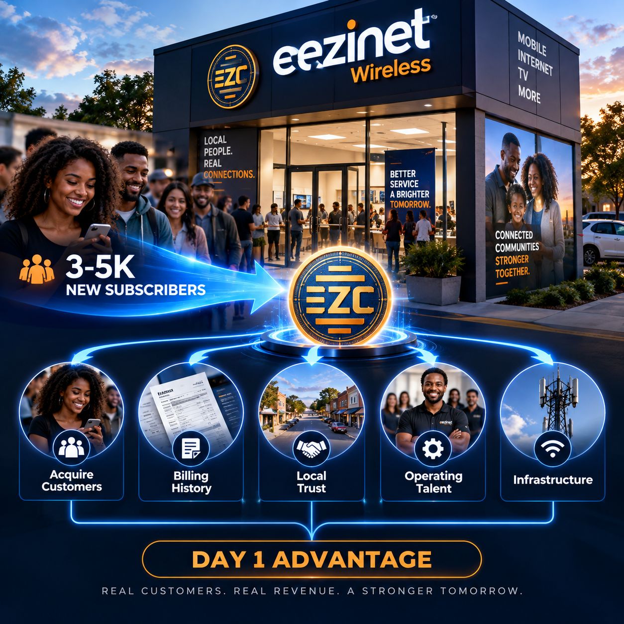 Eezinet acquisition model connecting customers, billing history, local trust, operating talent, and infrastructure